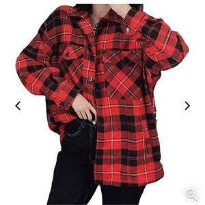 ZARA WOOL BLEND OVERSIZED RED PLAID SHACKET W/POCKETS, SIZE MEDIUM